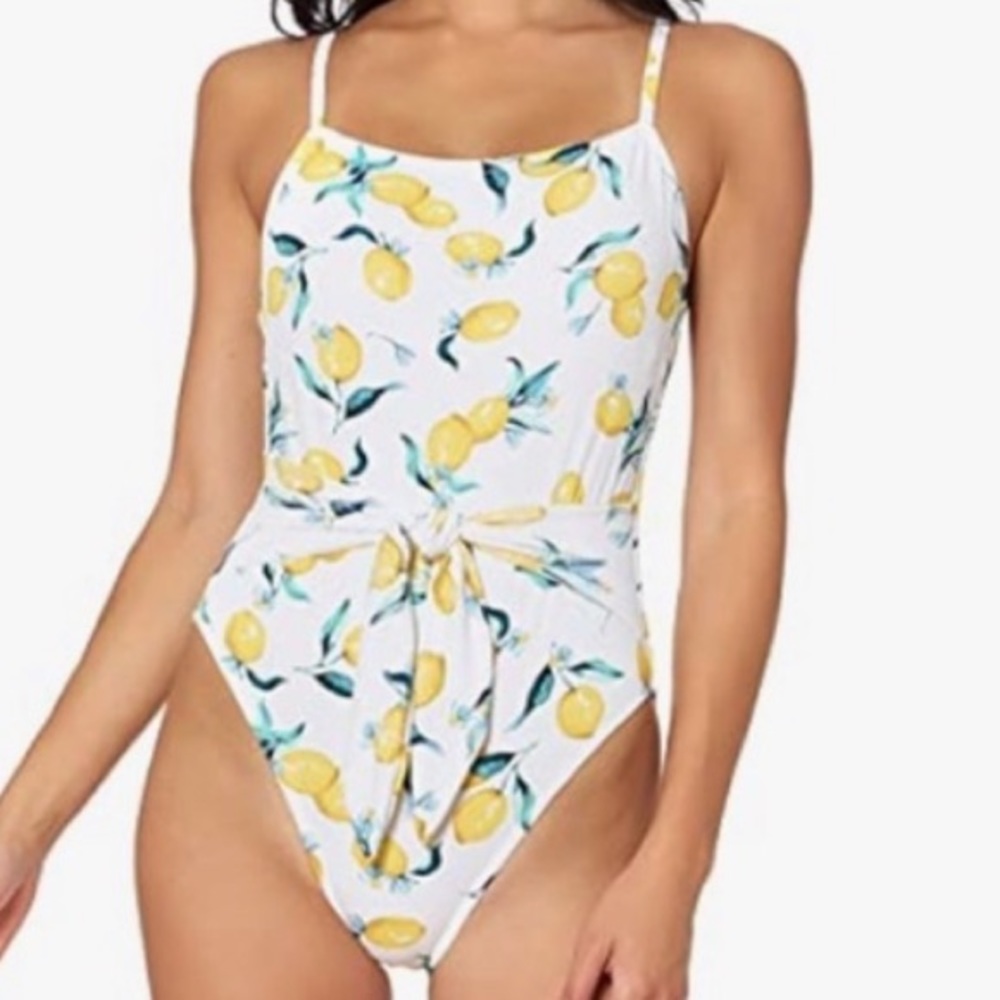 🍋  lemon Straight Neck textured One Piece NWOT